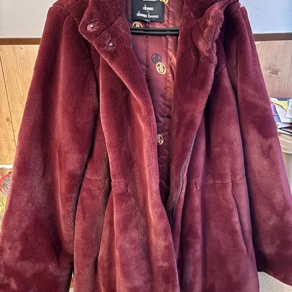 Dennis Basso Deep Maroon Faux Fur Jacket - Picture 5 of 5